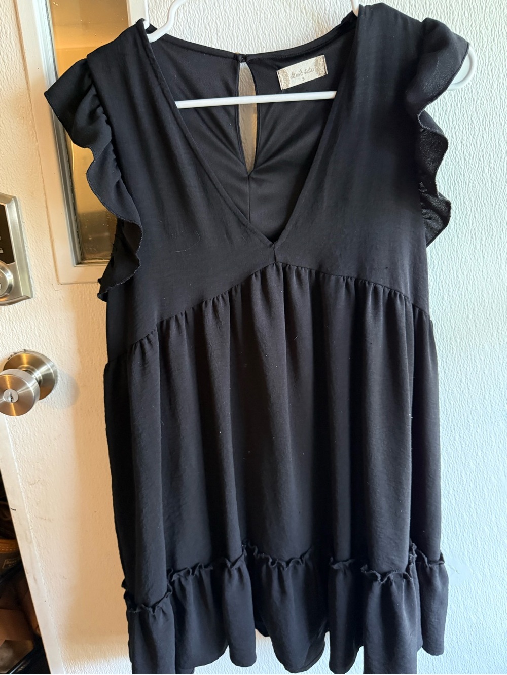Altar'd State Black Ruffle Sleeve V-Neck Mini Dress